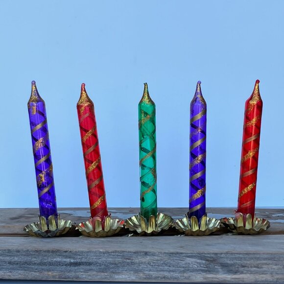 Blown Glass Unsilvered Candlestick Clip Ornaments - set of 5 - Picture 1 of 15